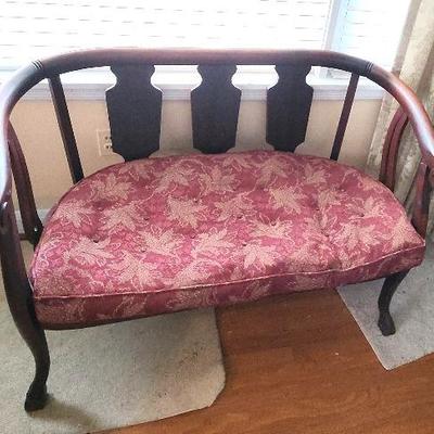 Solid Wood Cherry Stained Claw Foot Vintage Bench - Love Seat