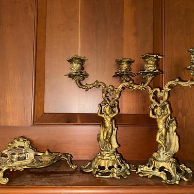 Gilt Broze Candelabrums & Inkwell