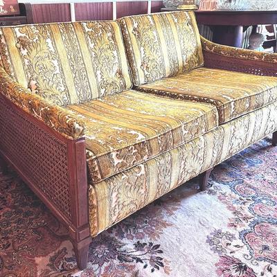 American Of Martinsville Cane And Brocade Loveseat