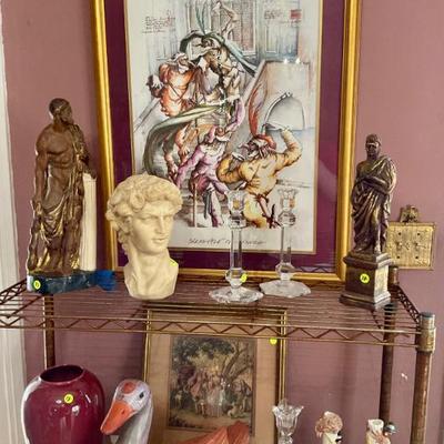 Carved wood statue, bust of David, print statue