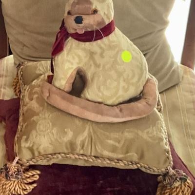Fine dog on pillow, vintage plush