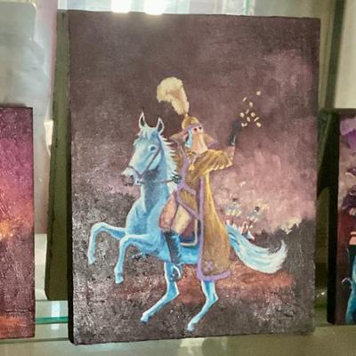 Paintings by local artist, Mardi Gras themed 