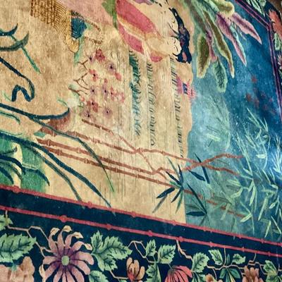 1920’s Chinese hand tied rug, art deco. 104” x 11’ 6”, fair condition 