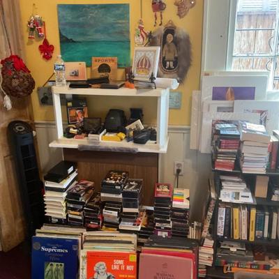 Records, DVDs, tapes, VHS, compact disk