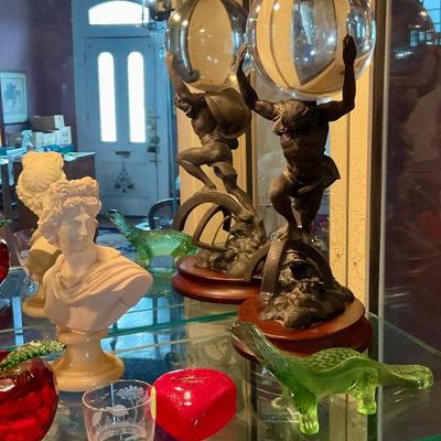 Bust, sculpture, Lalique green lizard