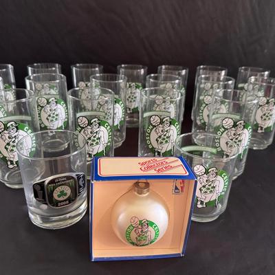 Lot 200: Boston Celtics Championship Mobil Promotional Glasses & Ornament 
