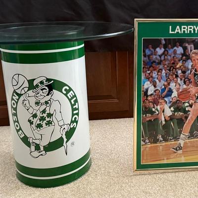 Lot 457: Boston Celtics Pub Table & Larry Bird Framed Poster – Classic NBA Fan Set