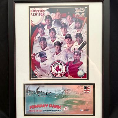 Lot 450: Framed 2004 Boston Red Sox Champions & Fenway Park Commemorative Display