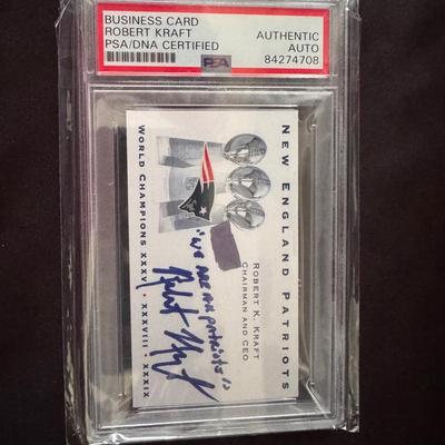 Lot 244: PSA/DNA Certified autographed business card from Robert Kraft