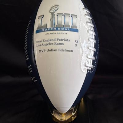 Lot 440: Patriots Super Bowl LIII Trophy Display – Edelman MVP – 2019 NFL Champions