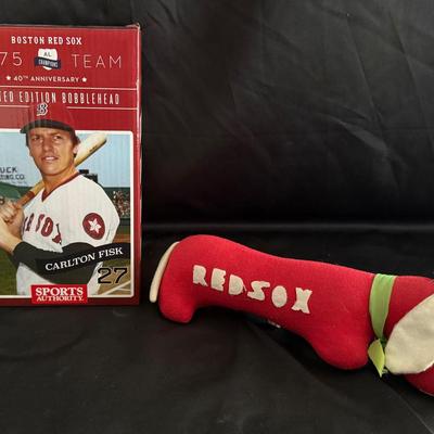Lot 430: Carlton Fisk Red Sox Bobblehead & Plush Mascot Dog Toy – Limited Edition Collectibles