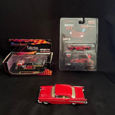 Lot 452: Die-Cast Car Lot – Havoline NASCAR, MINI GT Corvette Stingray, Classic ’57 Chevy – 1:43 / 1