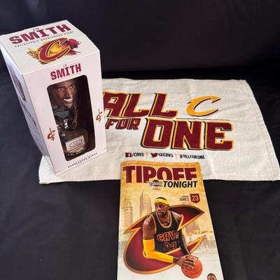 Lot 212: Cavaliers Collection (JR Smith Bobble Head, Cavs Vs Heat Program , Rally Towel)