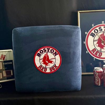 Lot 444: Boston Red Sox Fan Memorabilia Lot – Clock, Cushion, Scoreboard & Coke Collectibles