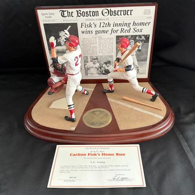 Lot 427: Carlton Fisk 1975 World Series Home Run Danbury Mint Sculpture w/ COA – Red Sox Legend