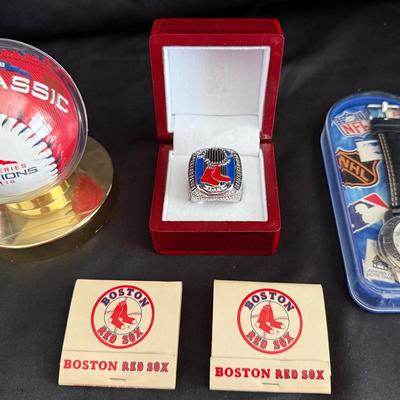 Lot 425: Boston Red Sox Memorabilia Lot – 2018 Champs Ball, Replica Ring, Watch & More!