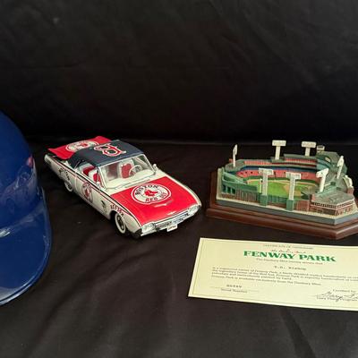 Lot 406: Boston Red Sox Collectible Bundle – Fenway Park Danbury Mint, Helmet, Die-Cast Car & More!