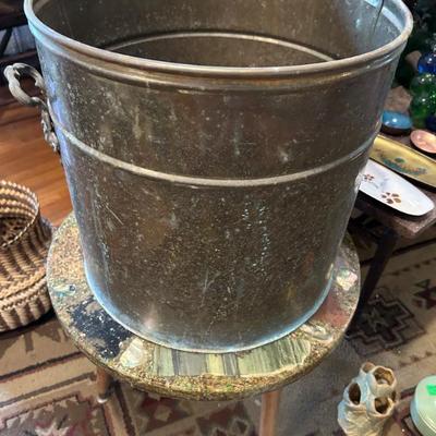 Sale Photo Thumbnail #23: Large brass planter w/handles 16”dis x 15h $45