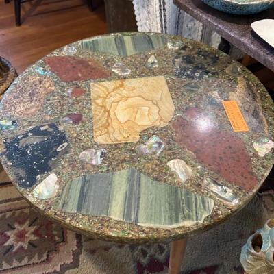 Sale Photo Thumbnail #22: 1970’s handmade abalone shell table 20”dia x 18”h $60