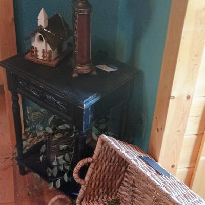 Table, Decor, Two Baskets and a Lamp