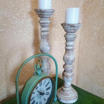 Two Candle Holders and a clock