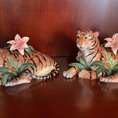 Fitz And Floyd Classics Tiger Lidded Trinket Box Set Of 2