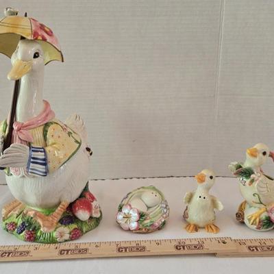 Fitz & Floyd Classics Duck Cookie Jar, Creamer, Salt & Pepper Shakers 