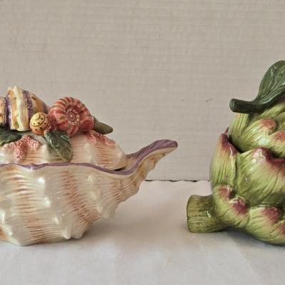 Fitz & Floyd Classics Sea Shell Covered Dish & Artichoke Sugar Bowl
