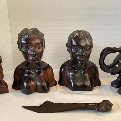 African Male And Female Busts + Elephant And Eagle Wood Decor