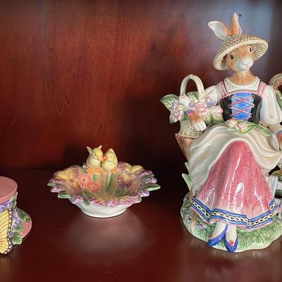 Fitz And Floyd Classics Bunny Teapot Duck Bowl And Essentials Hat Trinket Box