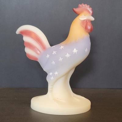 Fenton Patriotic Rooster Custard Hand Painted Signed By Artist 