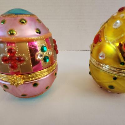 Christopher Radko Jeweled Easter Eggs Hinged Trinket Boxes Glitter