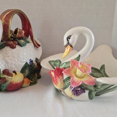 Fitz & Floyd Essentials Swam Teapot & Classics Swan Bowl
