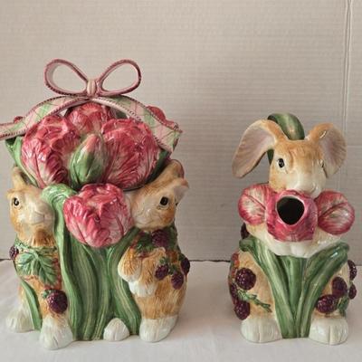 Fitz & Floyd Essentials Blackberry Rabbit Cookie Jar & Teapot