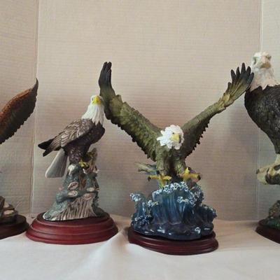4 Eagle Figurines W/Wood Stands 