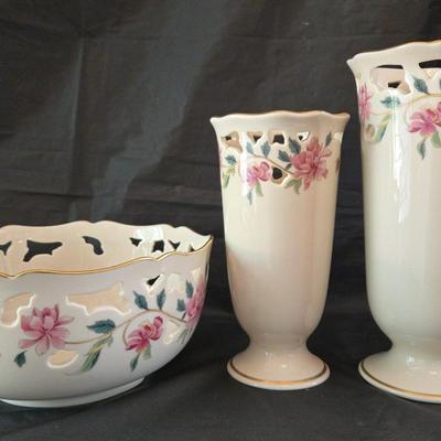 Lenox Barrington Collection 2 Vases & Bowl