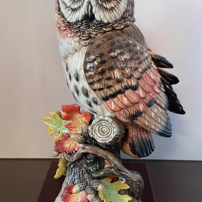 Fitz And Floyd Large Owl Figurine w/ Wood Stand