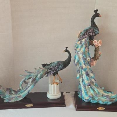 La Anina Collection Resin Cast Peacock Figurine Pair

