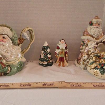Fitz & Floyd Santa Teapot,  Candy Dish,  Salt & Pepper Shakers