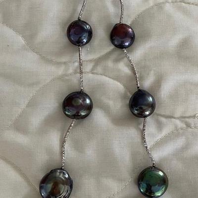 HHC503 - Myrna Lee Chang Sea Blue Fresh Water Pearl Necklace  10 1/4”