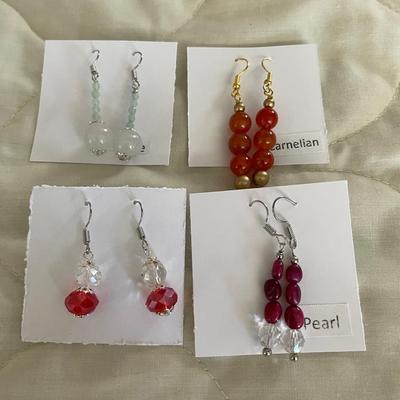HHC540 - Myrna Lee Chang Pearl, Jade, Crystal , & Carnelian Beaded Earrings 