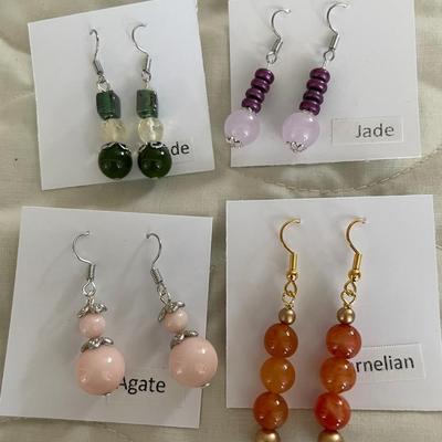HHC539 - Myrna Lee Chang Jade, Agate, & Carnelian Beaded Earrings 
