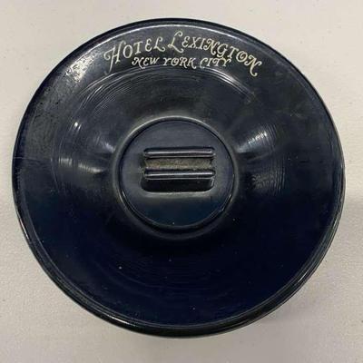 HHC136 - Vintage Collectible Hotel Lexington New York City Black Glass Ashtray Circa 1940s 