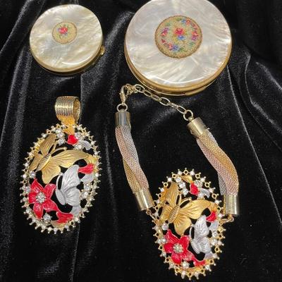 HHC402 - Vintage Compacts & Fashion Dubai Gold Color Jewelry 