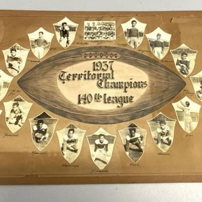 HHC161 - Rare Haiku Maui 1937 Territorial Football Champions 140lb. League Handmade Team Poster