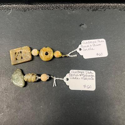 HHC452 Myrna Lee Chang 2 Vintage Jade Pendants 