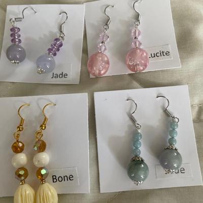 HHC562 - Myrna Lee Chang Lucite, Jade, & Bone Beaded Dangles