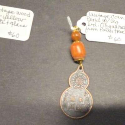 HHC433 Three Vintage Mryna Lee Chang Pendants With Natural Stone Beads