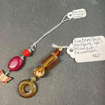 HHC409 Myrna Lee Chang Vintage Jade “Circle Of Life” Porcelain Pendant And Butterfly Enamel Pendant