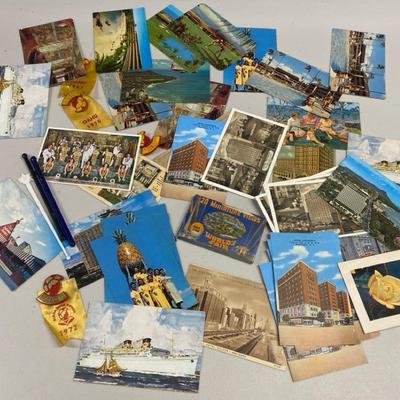 HHC156 - Mystery Lot of Vintage Postcards - Hawaii & the Continent, Glass Swizzle Sticks & More